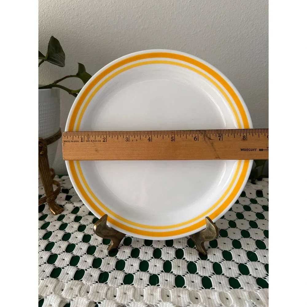 Corelle by Corning Yellow Striped Salad Plates Vitrelle Glass Set of 4 8.5